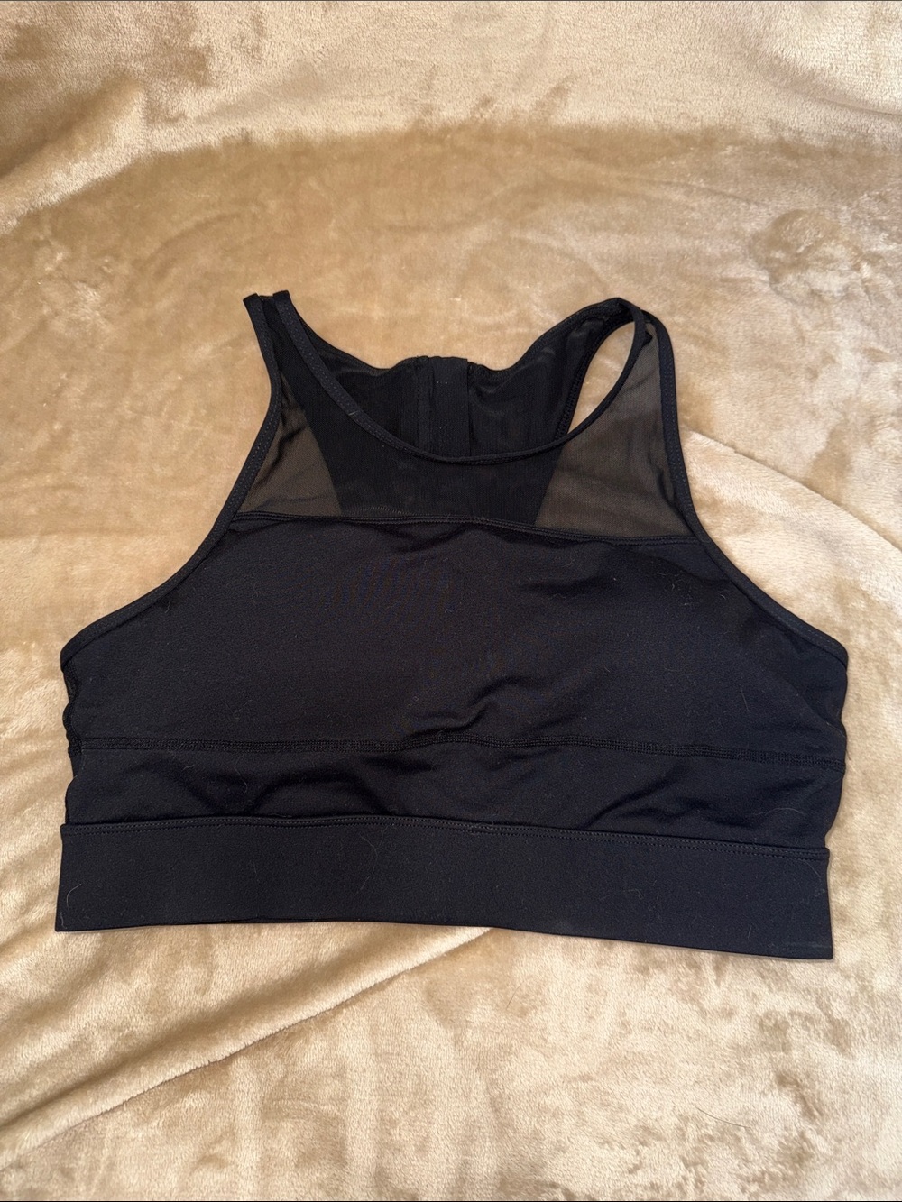 ZYIA Black High-Neck Mesh-Back Sports Bra